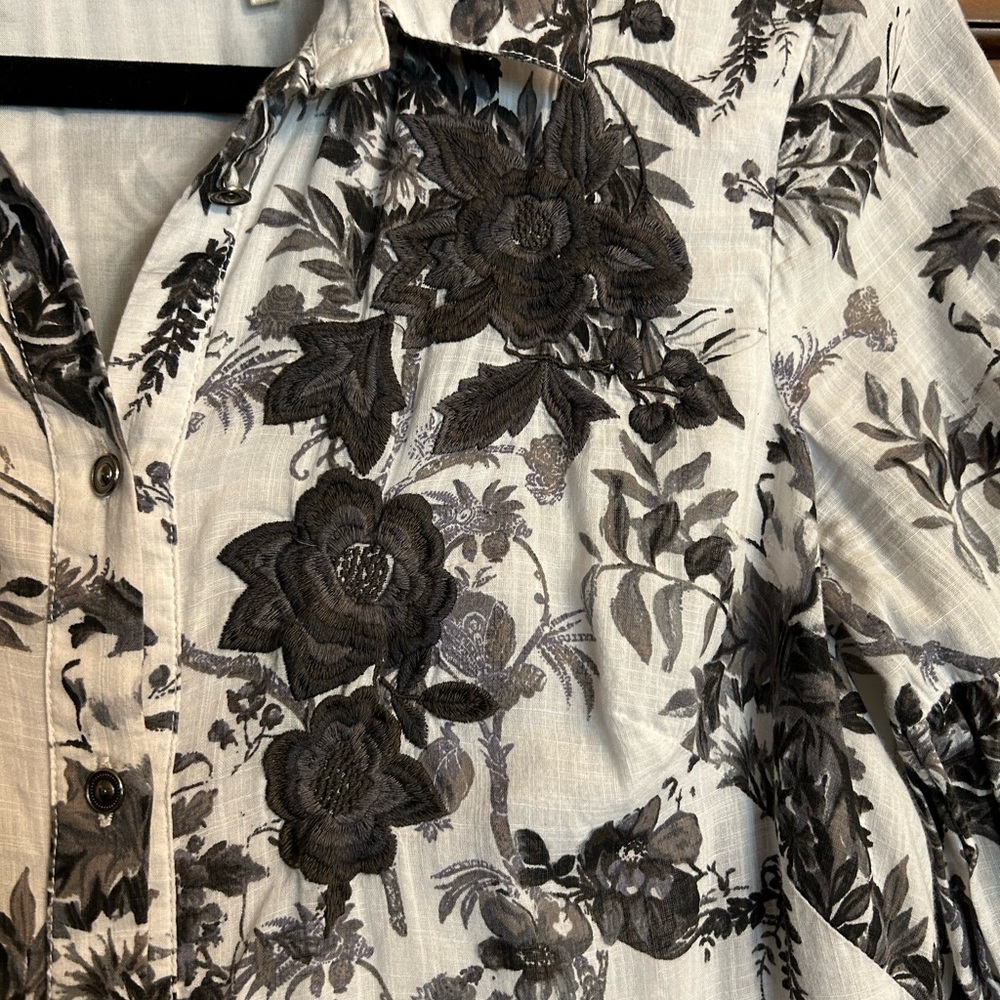 Anthropologie Lavinia Embroidered Shirtdress Black & White Toile Size 6 - Picture 8 of 14